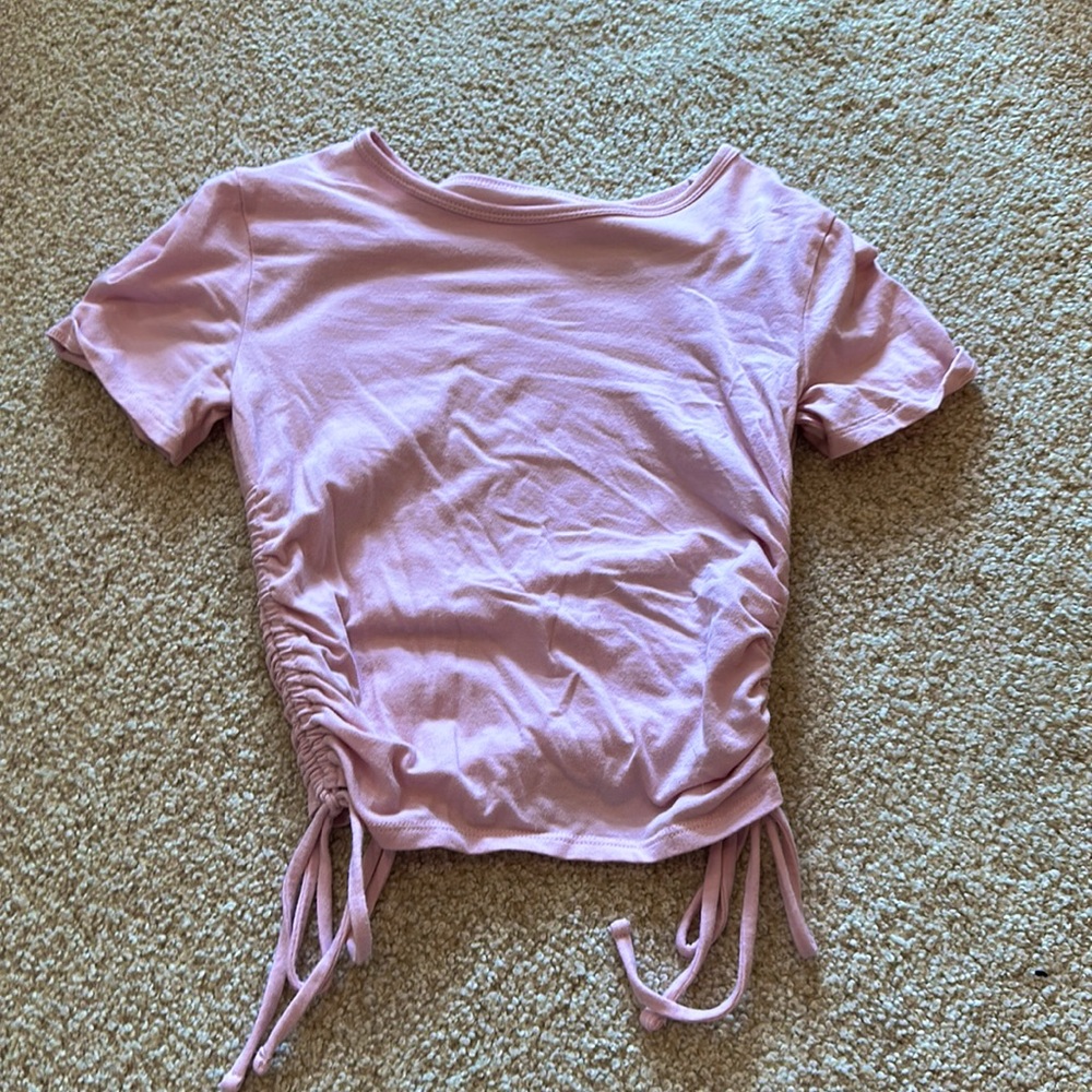 pink, cropped t-shirt, Hollister, XS, cinched sides